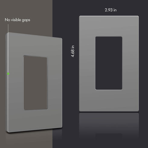 ENERLITES Grey Screwless Decorator Wall Plate Child Safe Outlet, Size 1-Gang 4.68" H x 2.93" L Switch Cover, Unbreakable Polycarbonate Thermoplast...