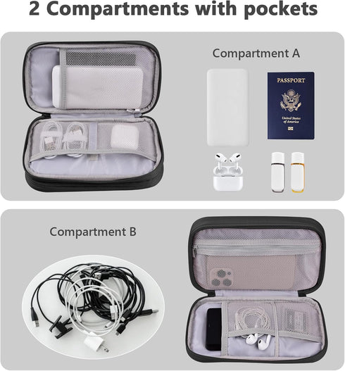Cables Organizer for Travel Pouch and Storage Tech Accessories Electronics Cords Charger iPhone Keys Power Bank Money Hard Drive Cases (Black-Soft...