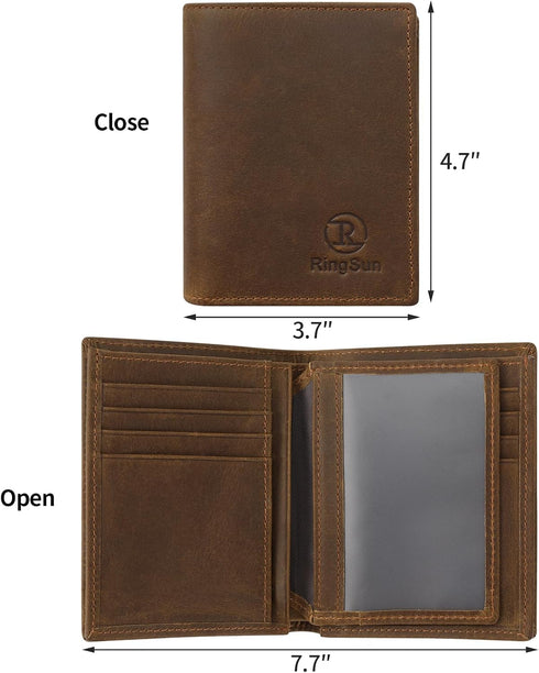 Ringsun Full Grain Leather RFID Blocking Bifold Wallet for Men with ID Window Slim Wallet with 11 Card Slots...