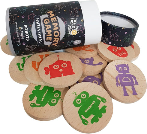 Wooden Memory Game - Matching Memory Game for Kids 3 and Up, 16Pcs | Educational Toy for Preschool Toddlers Board Games (Robots)...