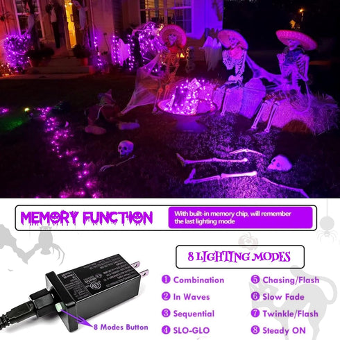 SANJICHA Purple Extra-Long 66FT 200 LED Halloween Lights for Indoor/Outdoor, Super Bright 8 Lighting Modes Plug in String Lights for Halloween Dec...