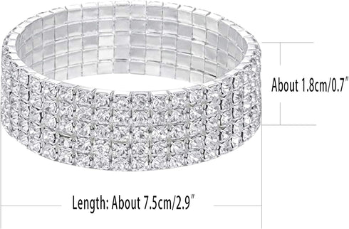 Harlorki Women Lady's 5 Rows Shiny Rhinestone Elastic Stretch Bracelet Sparkling Bridal Bangle Wrist Band Fashion Jewelry...
