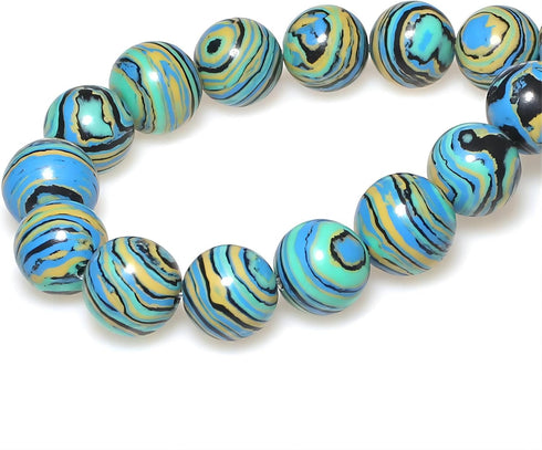 Synthesis Colour Malachite Beads Beautiful Fashion Round Stone Beads for DIY Jewelry Making 15" (10mm, Blue- Gold - Black)...