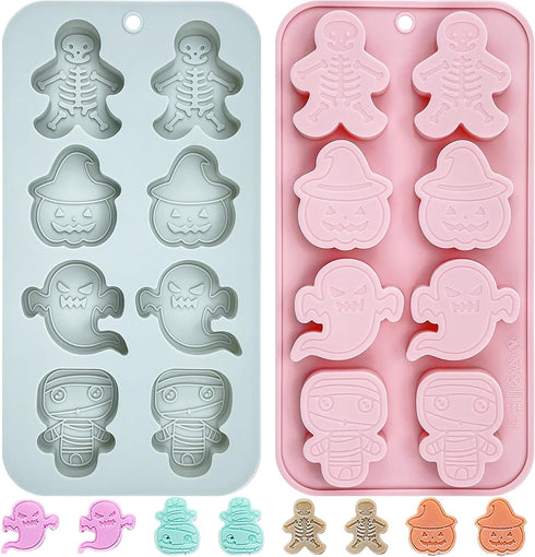 2 Pcs Halloween Silicone Molds Skeleton Pumpkin Ghost Mummy Fondant Mold Decorative Chocolate Candy Baking Molds DIY Baking Tool for Sugar Craft C...