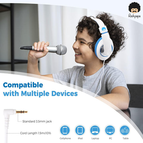 rockpapa Comfort Kids Headphones for School, Lightweight Childrens Boys Girls Teens Over-Ear Headphones Wired 3.5mm for CD DVD Player Tablet Phone...