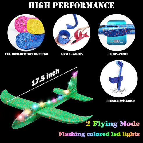 2 pcs Flashing Luminous Glider Plane 2 Flight Mode Aerobatic Superb Charming Shining Foam Airplane can Fly at Night for Kids as The Best Gift. (Le...