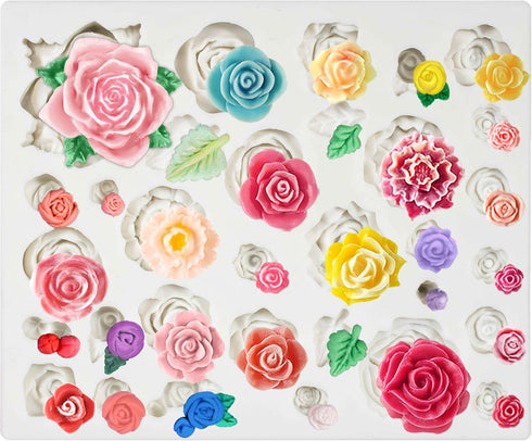 Funshowcase 32 Cavity Roses Flower Fondant Candy Silicone Mold for Sugarcraft Cake Decoration, Cupcake Topper, Polymer Clay, Soap Wax Making, Resi...