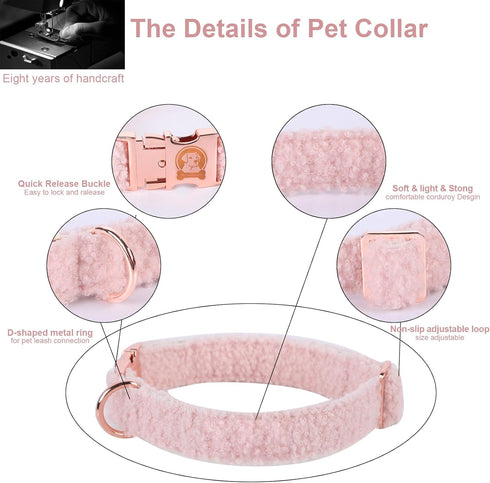 MR. CHUBBYFACE Winter Dog Collar Adjustable Christmas Pet Collar Pink Fleece Dog Collar for Small Medium Large Dogs...
