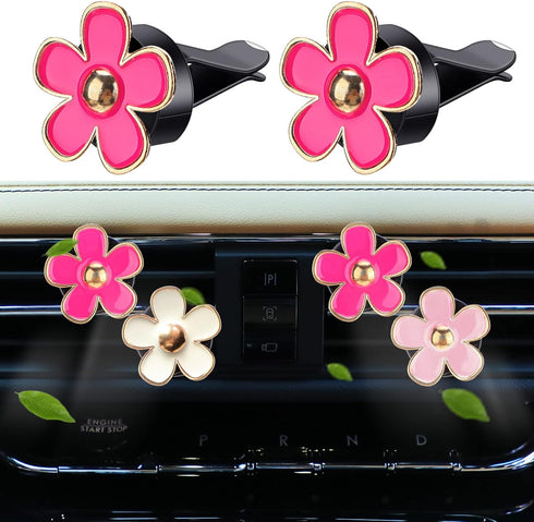 10 Pcs Embroidery Cute Flower Car Accessories Set Floral Steering Wheel Cover Car Air Vent Clips Center Console Armrest Cushion Car Cup Mats Seat ...
