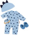 LullaBaby – 14" Baby Doll Clothing Set – Pajama Onesie Outfit – Hat With Soft 3D Spikes, Teether, Fuzzy Slippers – Imaginative Play – Toys For Kid...