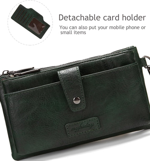 myfriday Womens Vintage Vegan Leather Wristlet Clutch Purse with Zip Around 2 Strap & Detchable Card Holder...