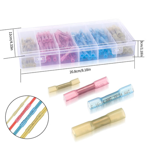 130 Pcs Heat Shrink Butt Connectors Kit, 10-26 AWG Butt Splice Electrical Wire Connectors Kit, Waterproof Insulated Marine Automotive Crimp Termin...