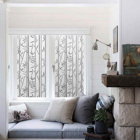 LEMON CLOUD Bamboo Window Film - Stained Glass Film Frosted Privacy Decal - Decorative Window Cling No Glue Removable Stickers (23.6 x 78.7 Inch)...