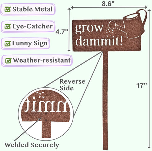 KRONLY Rustic Garden Sign Grow Dammit (17 x 8.66 inch) Rust Plug Weatherproof Garden Decor Outdoor Gardener Gifts for Women and Men...