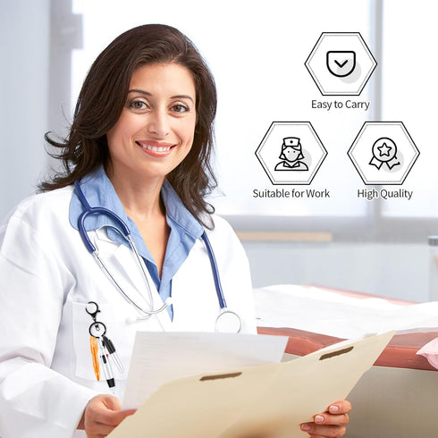 Nurse Pen Set, Include Tip Highlighter Permanent Marker Pen Retractable Ball Pen With Nursing Keychain Clip(Black)...