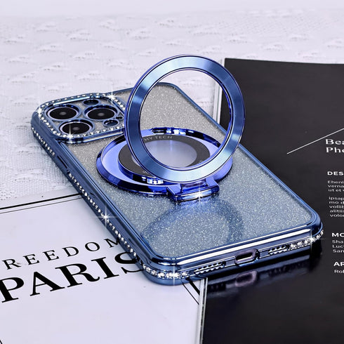Fycyko Magnetic Case for iPhone 13 Pro Max with Holder Stand,Rhinestone Glitter Plated Bling Luxury Phone Case?Compatible with MagSafe? Shockproof...