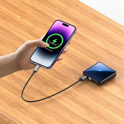 12000mAh Small Power Bank,Mini Portable Charger Built in 4 Cables,USB C Input/Output with Smart LED Display,External Battery Portable Charger Powe...