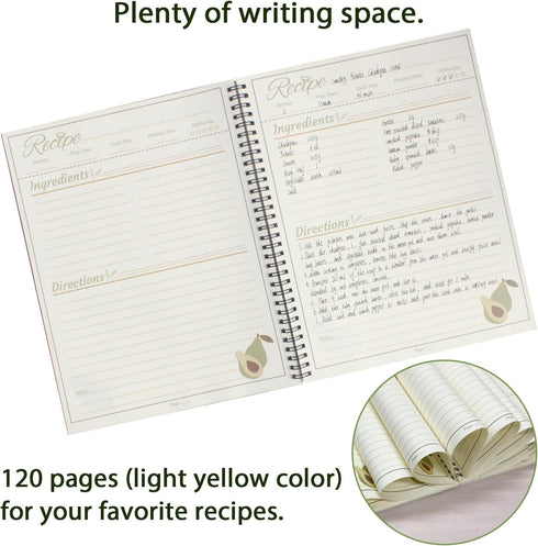 1 Pack 8.5" x 11" Recipe Book to Write in Your Own Recipes, Blank Recipe Notebook, Spiral Cookbook Recipe Journal Notebook Include 120 Recipes Pag...
