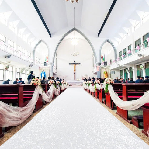 AMZLOKAE Aisle Runners for Weddings White 2FTx15FT Sequin Aisle Runner Glitter Aisle Runner Rustic Outdoor Rug Runner Aisle Runner for Ceremony Sp...