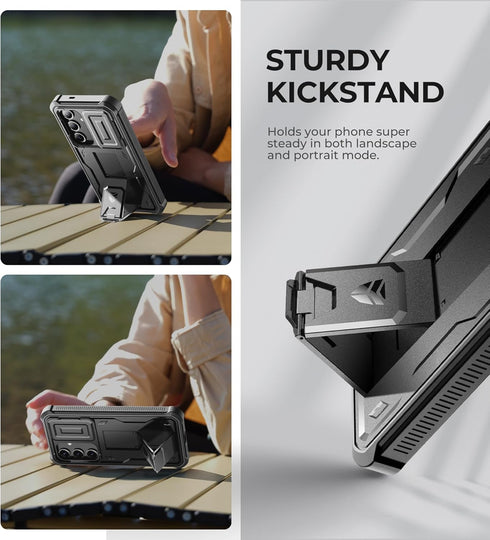 Dexnor for Samsung Galaxy S24 Case with Built-in Slide Camera Cover & Screen Protector & Kickstand, Heavy-Duty Shockproof Rugged Case Full-Body Bu...