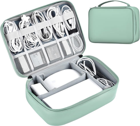 Large Capacity Electronics Accessories Organizer Travel Case with Adjustable Divider Waterproof Leather Cord Organizer Case Shockproof Tech Organi...