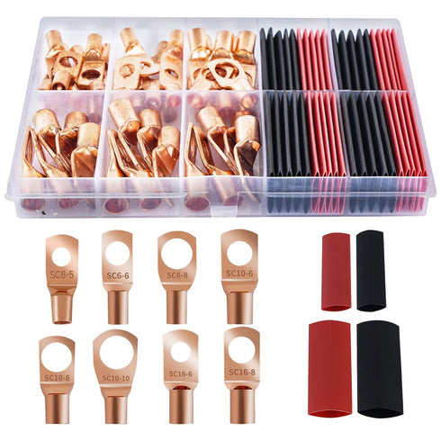 80 Pcs Copper Wire Lugs, Battery Terminal Connectors AWG 8 6 12/10 with Heat Shrink Set, 40 Pcs Heavy Duty Battery Cable Ends Ring Terminals Conne...