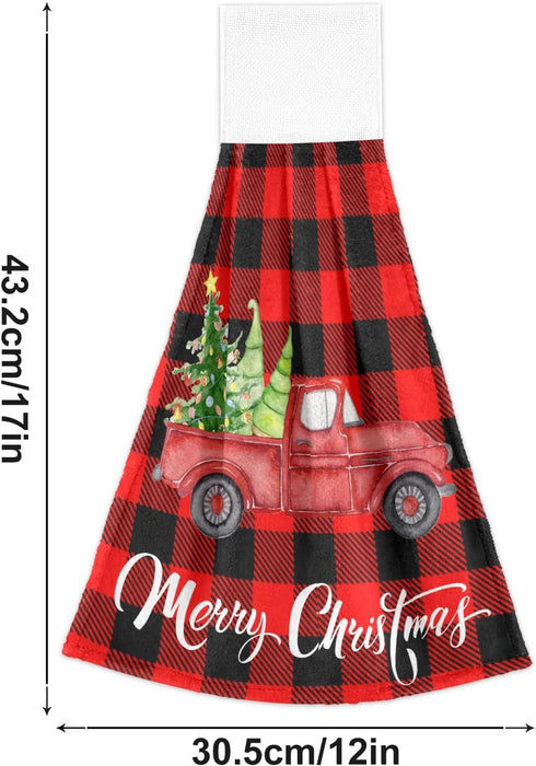 Boccsty Christmas Tree Truck Fingertip Bath Towels 2 Pcs New Year Red Black Plaid Tartan Hanging Kitchen Hand Towel Absorbent?Dish Cloths for Bath...