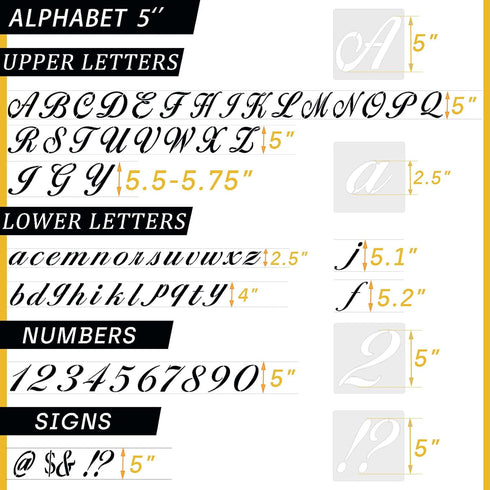 5 Inch Letter Symbol Stencils for Painting on Wood, 65 Pcs Alphabet Drawing Templates with Calligraphy Large Font and Cursive Letters Numbers Sign...