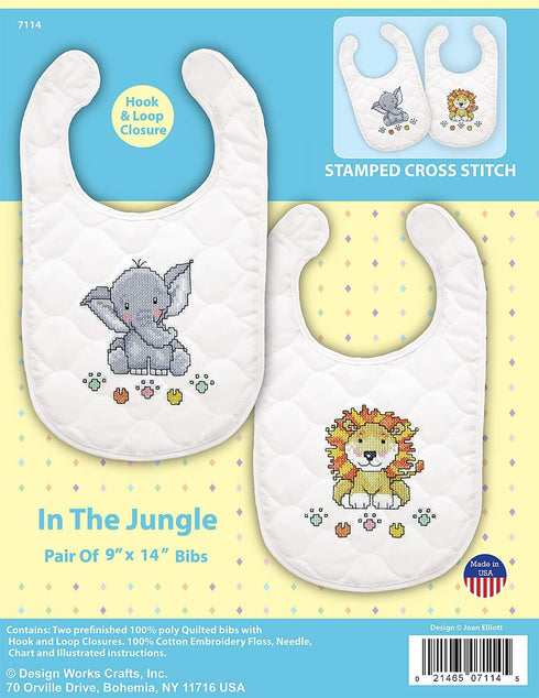 Design Works Crafts Janlynn Stamped for Cross Stitch Baby Bib Kit, in The Jungle...