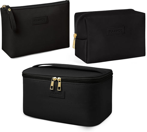 MAANGE Makeup Bag - Large Cosmetic Bag with 2pcs Small Makeup Bags Portable Leather Travel Makeup Bag Set Toiletry Bag Make Up Bags for Women and ...