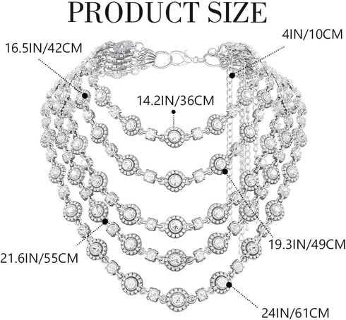 Jeairts 1920s Layered Rhinestone Collar Necklace Silver Sparkly Crystal Bride Wedding Necklaces Jewelry for Women...