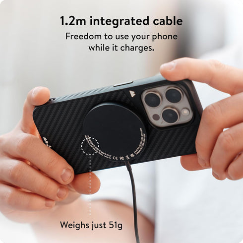 Mous - Wireless Charger MagSafe Compatible Accessory for iPhone 15/14/13/12 Series Phones with Integrated 1.2m USB-C Cable - Matte Black - Matte B...