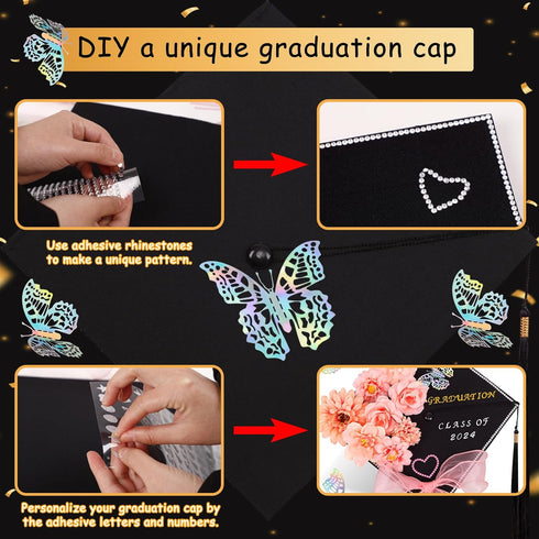 80UncleKimby Graduation Cap Decorations: DIY Grad Hat Topper Kit, Include Flowers Glitter Stickers Letters Butterflies - Handmade Decoration(No Gl...