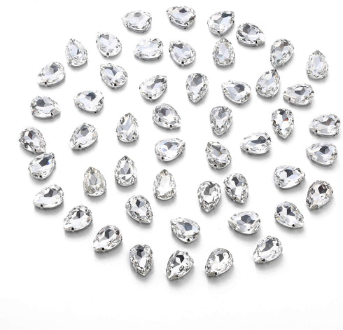 Choupee 13x18 mm Clear Teardrop Sew on Rhinestone 48 PCS Sew on Large Drop Rhinestones...