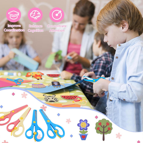 UCEC Toddler Scissors Kids Paper Cut 100 Sheets, 2PCS Plastic Safety Scissors + 2PCS Stainless Steel Preschool Training Scissors, DIY Art Craft Or...