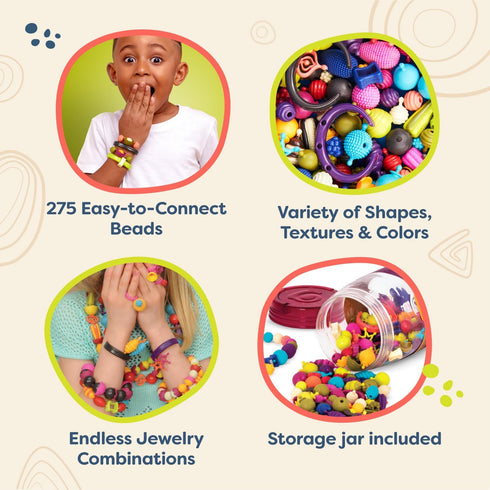 B. toys – Pop Arty! 275 Pcs- Jewlery Making Kit- Creative Pop Snap Bead Set for Kids –DIY Craft Jewelry Making Kit –Necklaces, Rings, Bracelets – ...