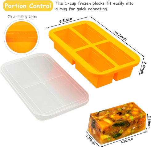 Bangp 1-Cup Silicone Freezing Tray with Lid,Silicone Soup Freezer Molds,Silicone Freezer Container,Silicone Molds for Soup and Food Storage - Make...