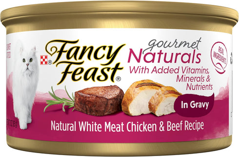 Purina Fancy Feast Wet Cat Food Natural Gourmet Naturals Natural White Meat Chicken and Beef Recipe in Wet Cat Food Gravy - (Pack of 12) 3 oz. Can...