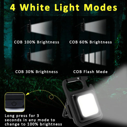 Keychain Flashlights Cob Keychain Work Light 4 Light Modes Small Emergency Light with Folding Bracket Bottle Opener for Fishing,Camping and Walkin...