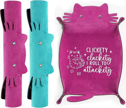 2pcs Cat Dice Rolling Tray Novelty Folding Leather Dice Holder Portable Dice Storage Accessories Decorative Desk Organizer Funny Gift for DND Game...