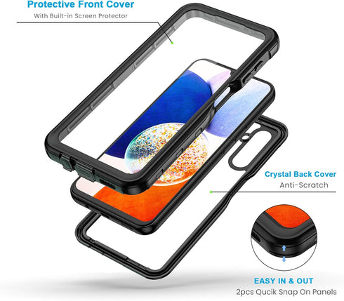 Lanhiem Samsung Galaxy A14 5G Case, IP68 Waterproof Dustproof, Built-in Screen Protector, Rugged Full Body Shockproof Protective Cover, Black/Clea...