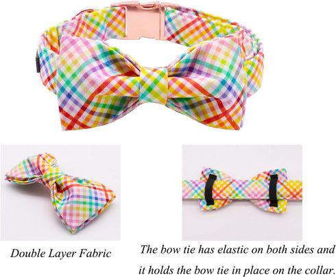 Lionet Paws Easter Dog Collar with Bowtie - Colorful Cute Cotton Bowtie Dog Collar with Metal Buckle for Medium Dog Girl Boy Gift, M, Neck 13.5-22...