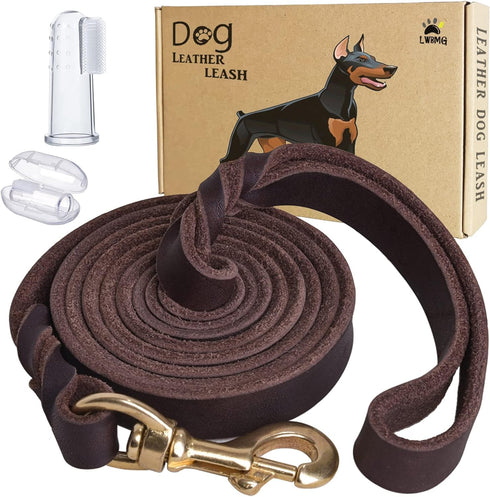 Leather Dog Leash 4ft x 3/4 inch, Heavy Duty Dog Leash, Strong Sturdy Genuine Leather Braided Dog Leash, Soft and Comfortable Leather Leash for La...