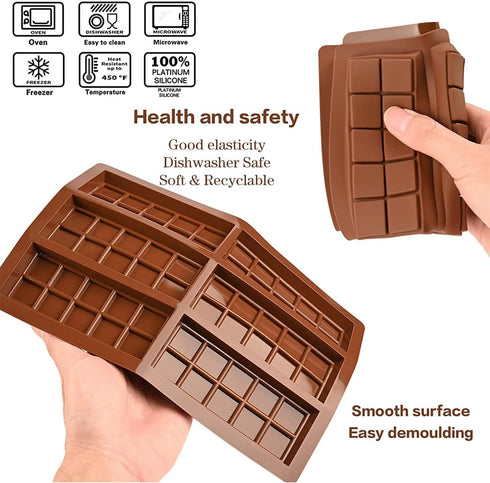 Silicone Chocolate Candy Bar Molds, Rectangle Wax Melt Molds for Lover Mothers Fathers Day DIY Chocolate Molds Gift (6 Cell 10 Section)...