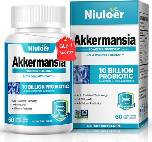 Akkermansia Probiotic, GLP-1 Probiotics for Women & Men - 10 Billion AFUs + Organic Prebiotics, Digestive, Gut, Immune & Overall Health, Enhances ...