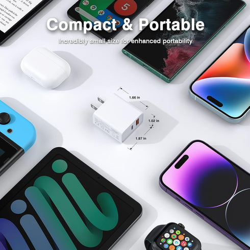 USB C Wall Charger Block 20W, 3-Pack Dual Port PD Power Delivery Fast Type C Charging Block Plug Adapter for iPhone 13/12/11 /Pro Max, XS/XR/X, iP...