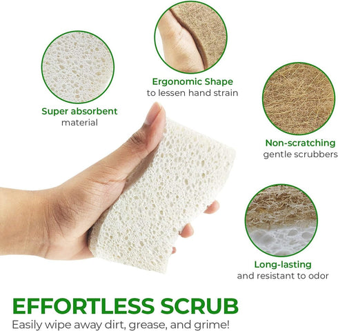 24 Pack Natural Kitchen Sponge - Biodegradable Compostable Cellulose and Coconut Scrubber Sponge - Eco Friendly Sponges for Dishes...