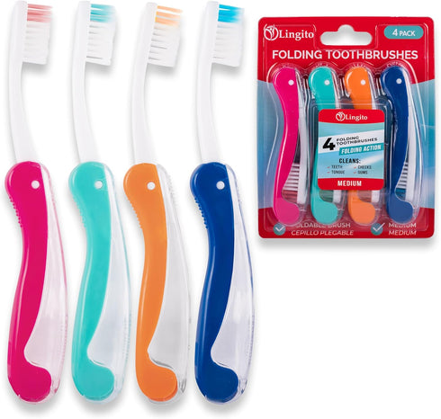 Lingito Travel Toothbrushes Medium, Mini Toothbrush with Toothbrush Cover, Camping Toothbrush, Interlock Folding Travel Size Toothbrush, Adults Tr...