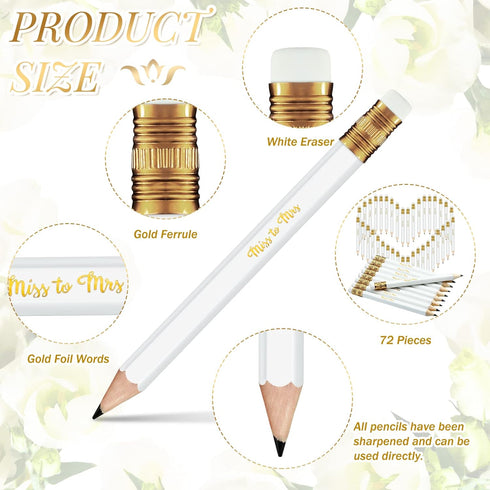 Chinco 72 Pieces Bridal Shower Game Pencils Wedding Pencils Pre Sharpened Mini Short Pencils 4 Inch Game Pencils Bridal Pencils for Wedding Shower...