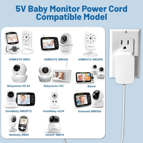 5V Baby Monitor Power Cord for ANMEATE SM24 SM935E SM24RX,Kidsneed SM935A,UKSUP SM510 SM663,GoodBaby UU24TX UU24 SM35PTZ,Newbaby SM25RX SM25TX SM2...